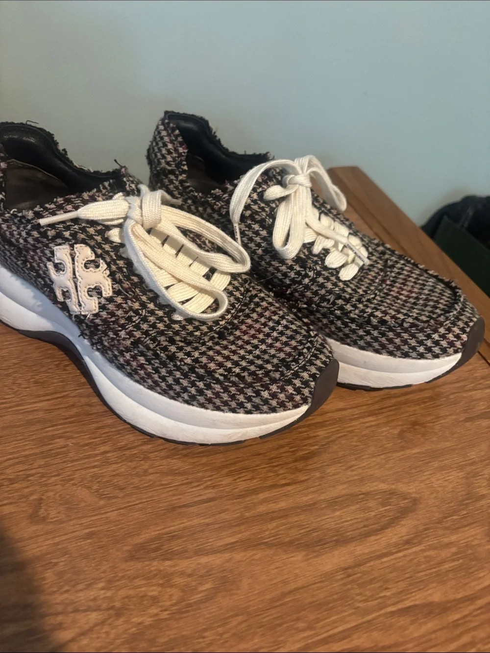 Tory Burch Tweed Knit Platform Sneakers - Cream Laces